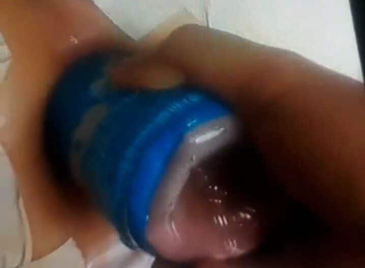 Lilianal having a large bottle of yogurt stretching her gape