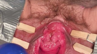 Scorn Player large blue dildo stretching urethra